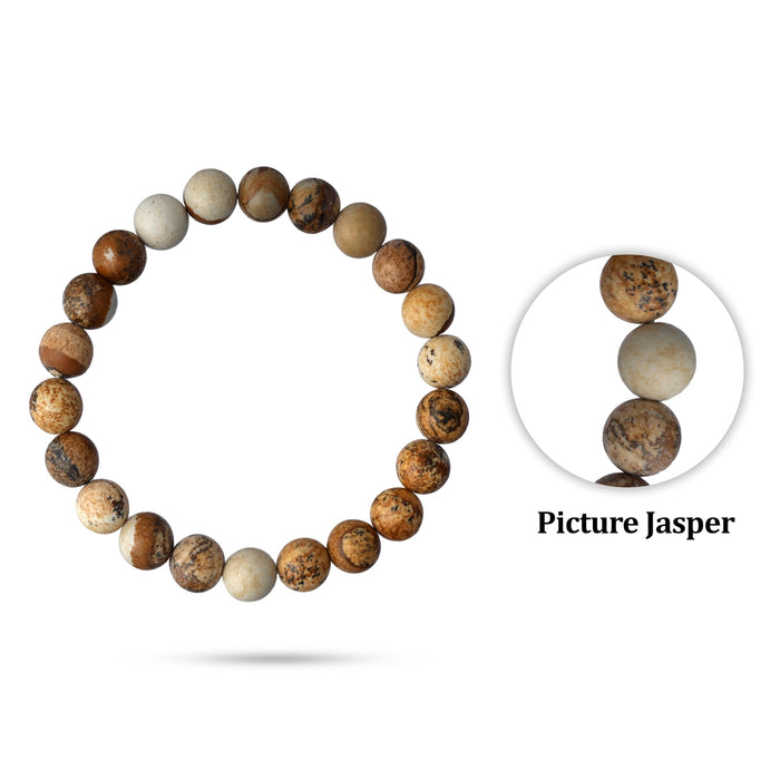 Picture Jasper Beads Bracelet - 2.5 Inches | Semi precious Wrist Band/ Beaded Hand Band