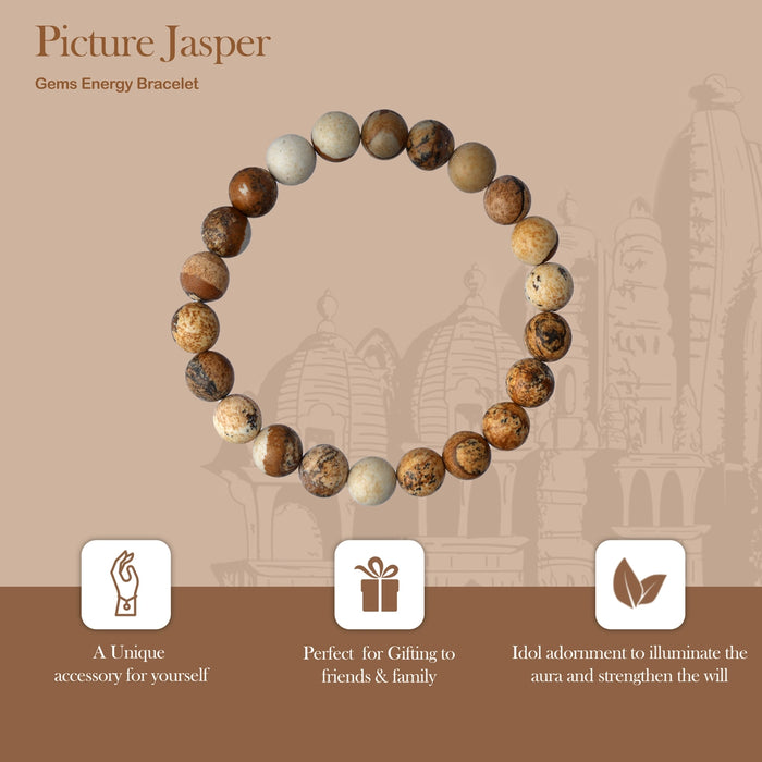 Picture Jasper Beads Bracelet - 2.5 Inches | Semi precious Wrist Band/ Beaded Hand Band