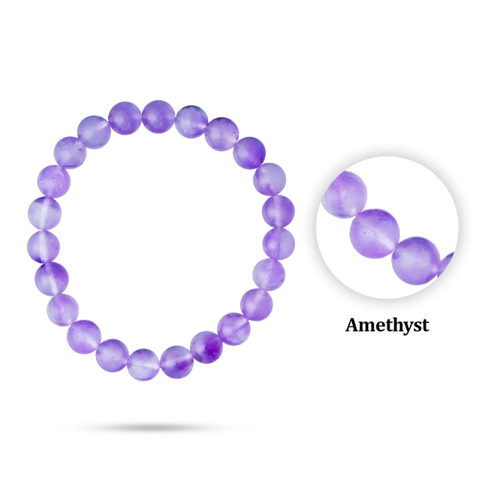 Amethyst Bracelet - 2.5 Inches | Amethyst Crystal Bracelet/ Amethyst Bead Hand Band for Men & Women