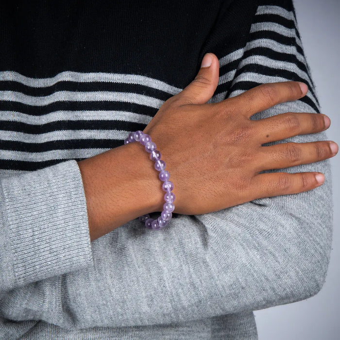Amethyst Bracelet - 2.5 Inches | Amethyst Crystal Bracelet/ Amethyst Bead Hand Band for Men & Women