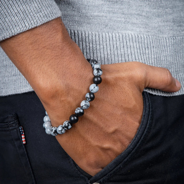 Snowflake Obsidian Bracelet - 2.5 Inches | Semi Precious Hand Band/ Gem Stone Wrist Band
