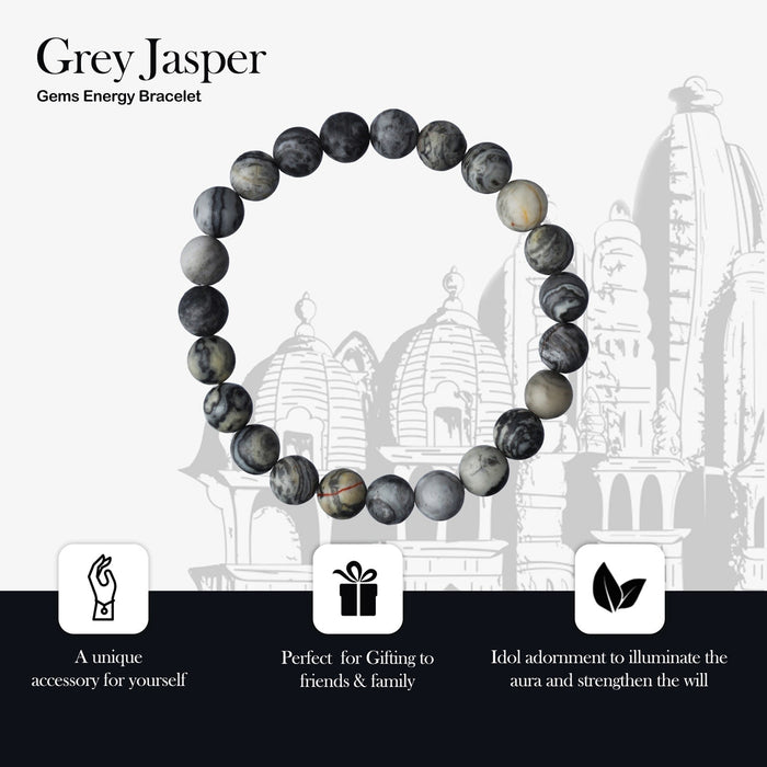 Grey Jasper Bracelet- 2.5 Inches | Jasper Gemstone Bracelet/Crystal Jewellery For Stability & Grounding Support