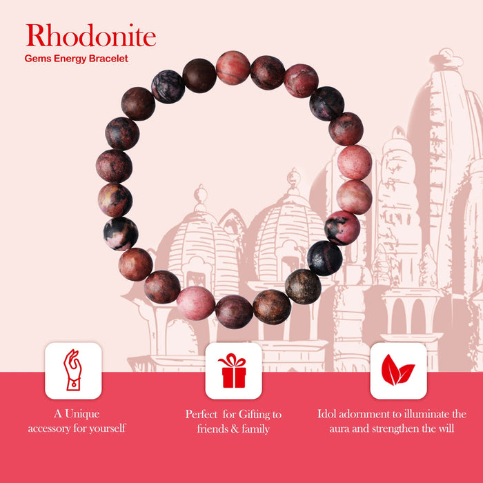 Rhodonite Bracelet - 2.5 Inches | Rhodonite Crystal Jewellery/ Gemstone Bracelet For Emotional Healing