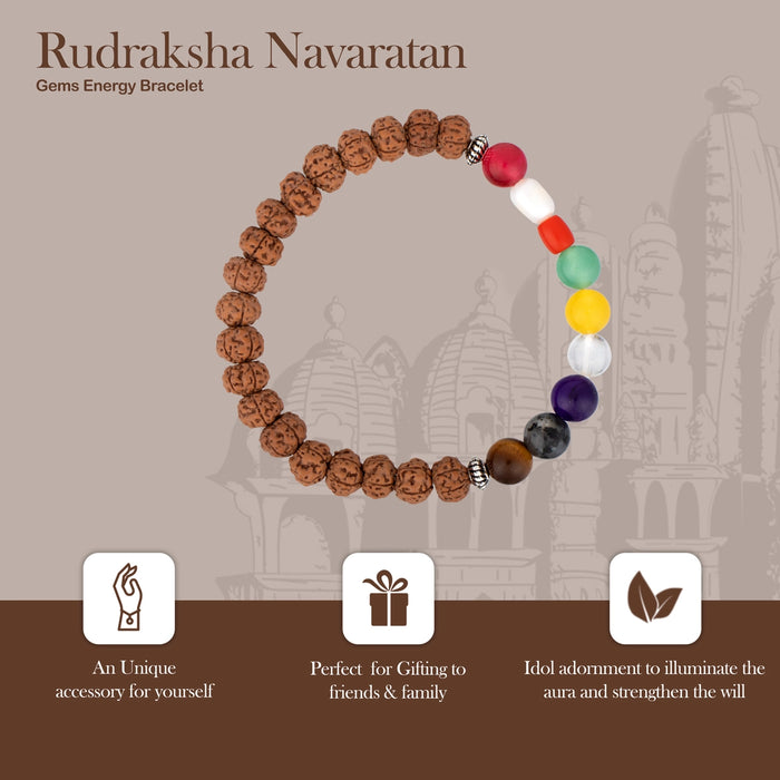 Rudraksha Navratna Bracelet | Bracelet Rudraksh/ Rudraksha Hand Band/ Rudraksha Bracelet for Men & Women