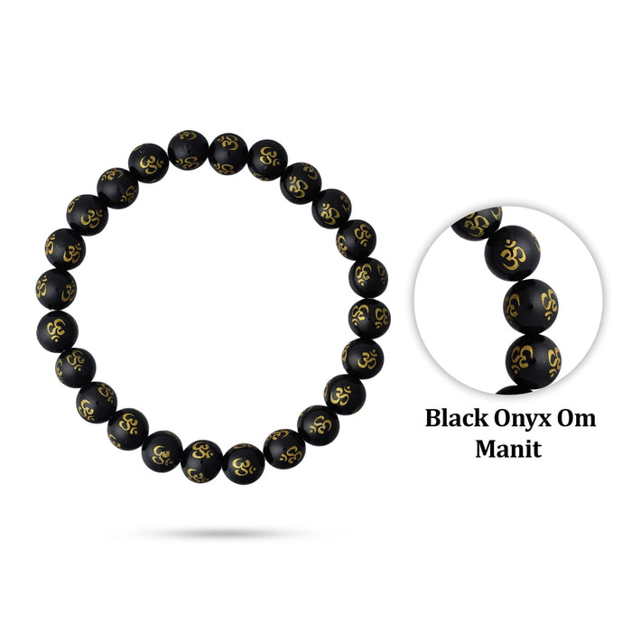 Black Onyx Om Mani Bracelet - 2.5 Inches | Gem Stone Bracelet/ Crystal Bracelet For Protection