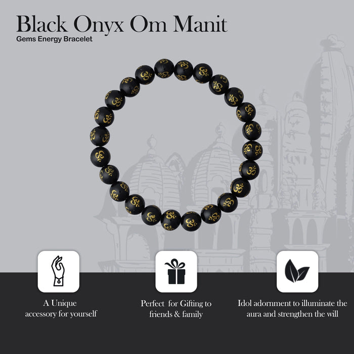 Black Onyx Om Mani Bracelet - 2.5 Inches | Gem Stone Bracelet/ Crystal Bracelet For Protection