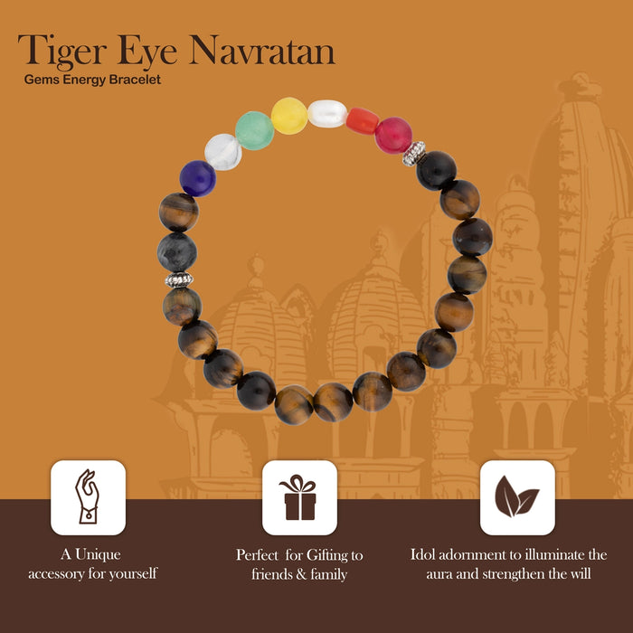Tiger Eye Navratan Bracelet - 2.5 Inches | Gemstone Bracelet for Men & Women