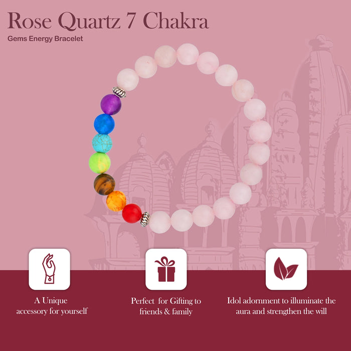 Rose Quartz 7 Chakra Bracelet - 2.5 Inches | Rose Quartz Chakra Bracelet/ 7 Chakra Bracelet with Rose Quartz