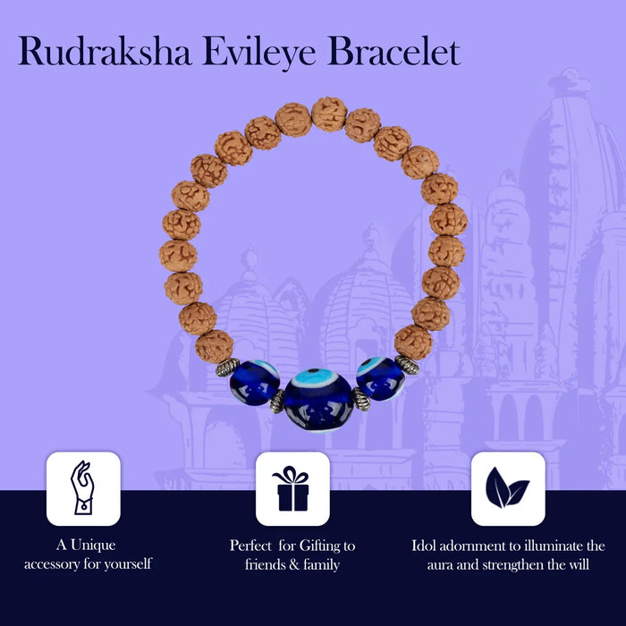 Rudraksha Evil Eye Bracelet - 2.5 Inches | Evil Eye Rudraksha Bracelet/ Rudraksha Hand Band For Spiritual Wear