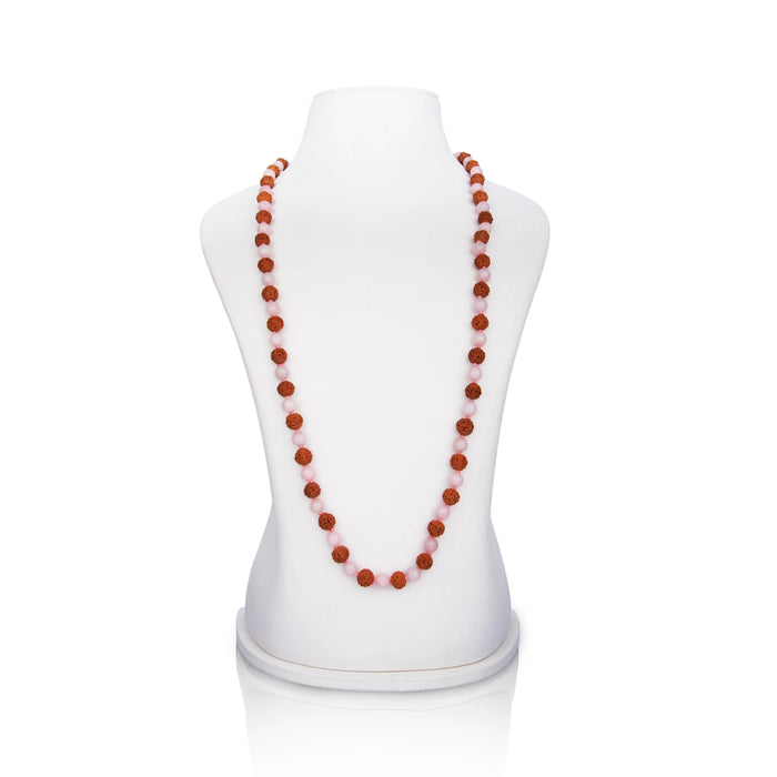 Rudraksha Rose Quartz Gems Energy Mala | Gemstone Mala/ Rose Quartz Bead Necklace for Daily Wear & Meditation