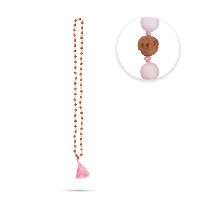 Rudraksha Rose Quartz Gems Energy Mala | Gemstone Mala/ Rose Quartz Bead Necklace for Daily Wear & Meditation