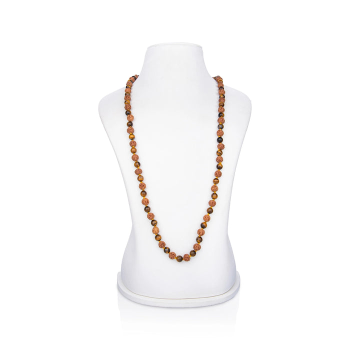 Rudraksha Tiger Eye Gems Energy Mala | Tiger Eye Gemstone Mala/ Tiger Eye Bead Necklace for Meditation