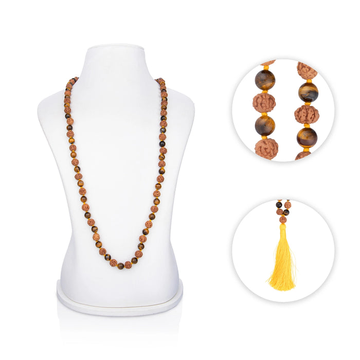 Rudraksha Tiger Eye Gems Energy Mala | Tiger Eye Gemstone Mala/ Tiger Eye Bead Necklace for Meditation