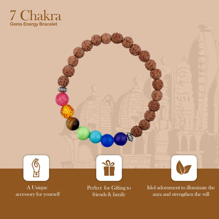 Seven Chakra Bracelet - 2.5 Inches | 7 Chakra & Rudraksha Hand Band For Spiritual Wear