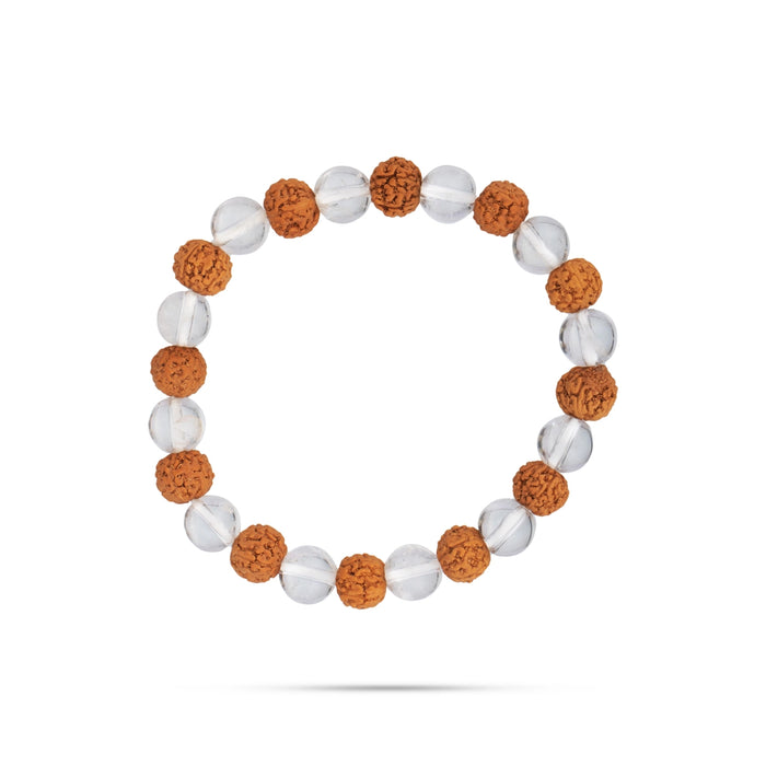 Rudraksha Sphatik Bracelet - 2.5 Inches | Elastic Type Sphatik Rudraksha Bracelet for Men and Women