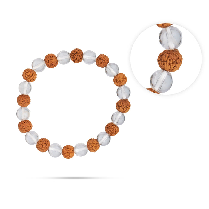 Rudraksha Sphatik Bracelet - 2.5 Inches | Elastic Type Sphatik Rudraksha Bracelet for Men and Women