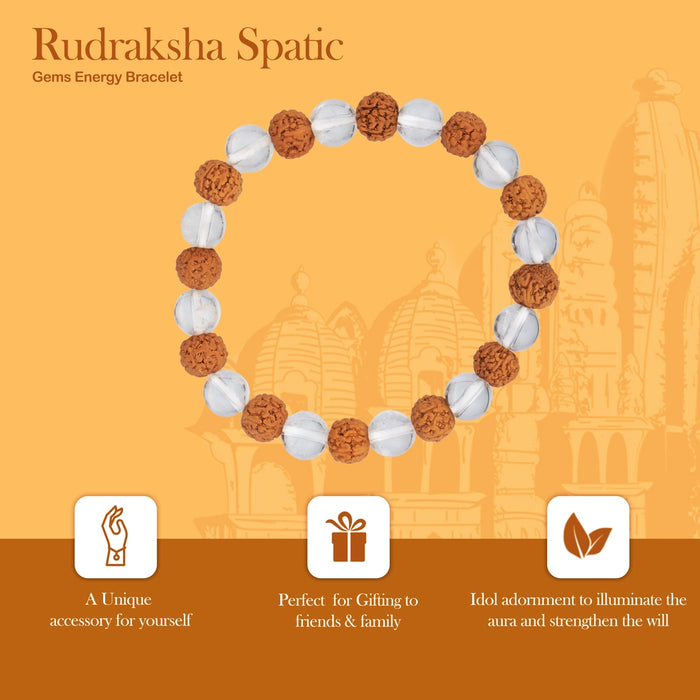 Rudraksha Sphatik Bracelet - 2.5 Inches | Elastic Type Sphatik Rudraksha Bracelet for Men and Women