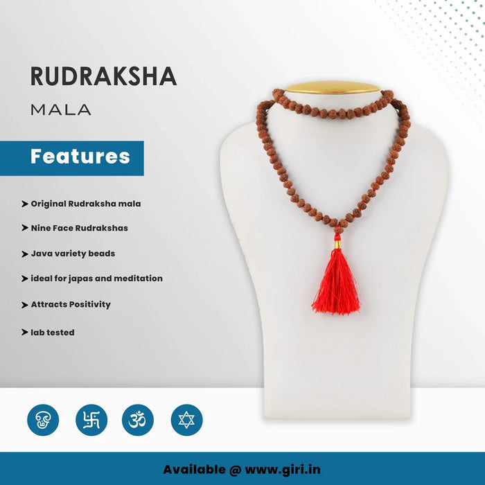 9 Face Rudraksha Mala | Rudraksh Mala Beads/ 9 Mukhi Ruthratcham Malai Java for Men & Women