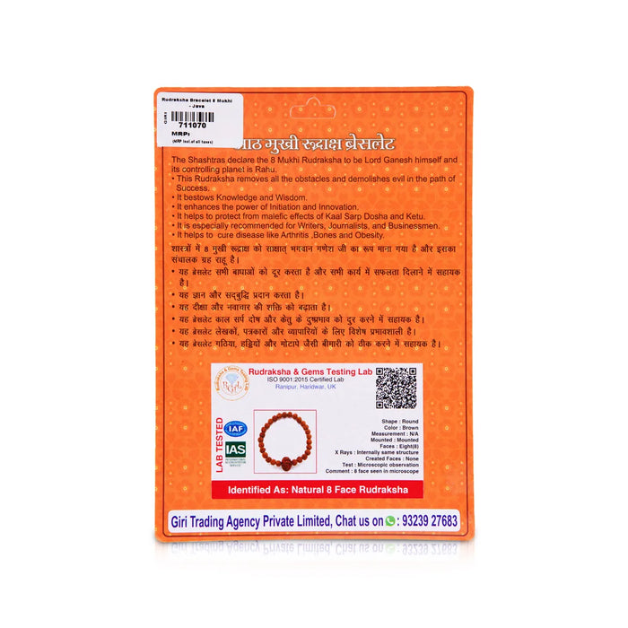 8 Mukhi Rudraksha Bracelet | Java Rudraksha Hand Bracelet/ 8 Face Rudraksh Hand Band For Spiritual Wear