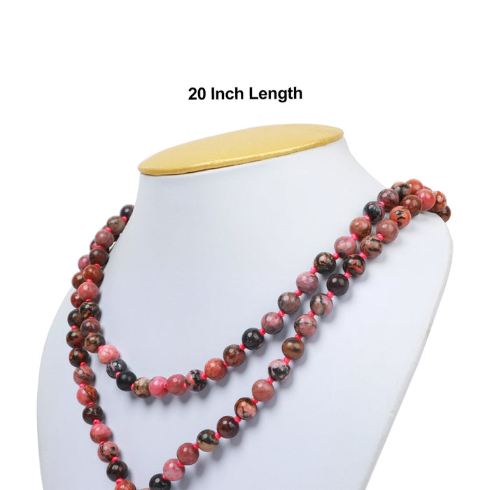 Rhodonite Stone Mala - 20 Inches | Gemstone Mala/ Semi Precious Stone Mala/ Crystal Mala for Meditation