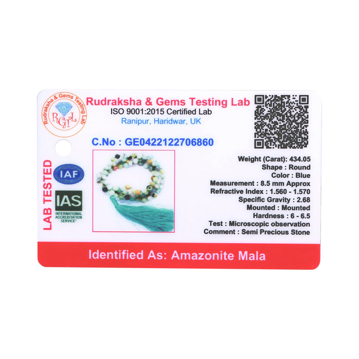 Amazonite Stone Mala - 20 Inches | Amazonite Bead Mala/ Gemstone Mala/ Semi Precious Stone Mala for Men & Women