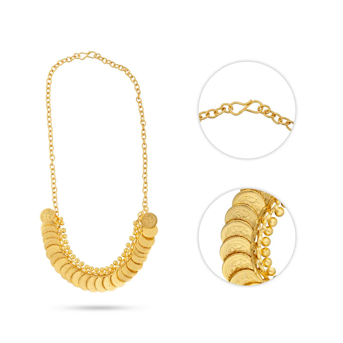 Kasu Mala - 6.5 Inches | 25 Coin Kaasu Mala/ Gold Polish Kasumalai for Deity Decor