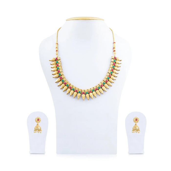 Necklace with Earring Set - 4 Inches | Gold Polish Haram with Stud Set/ Jewellery for Women