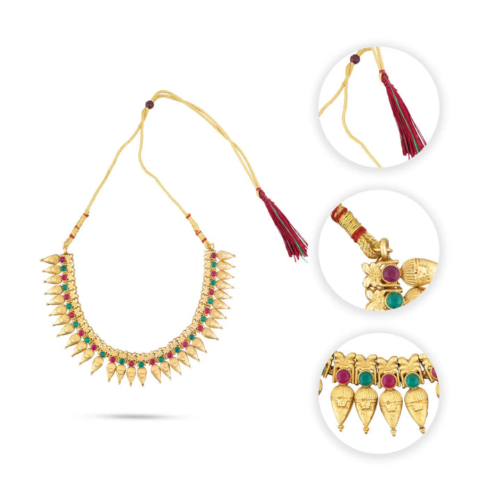 Necklace with Earring Set - 4 Inches | Gold Polish Haram with Stud Set/ Jewellery for Women