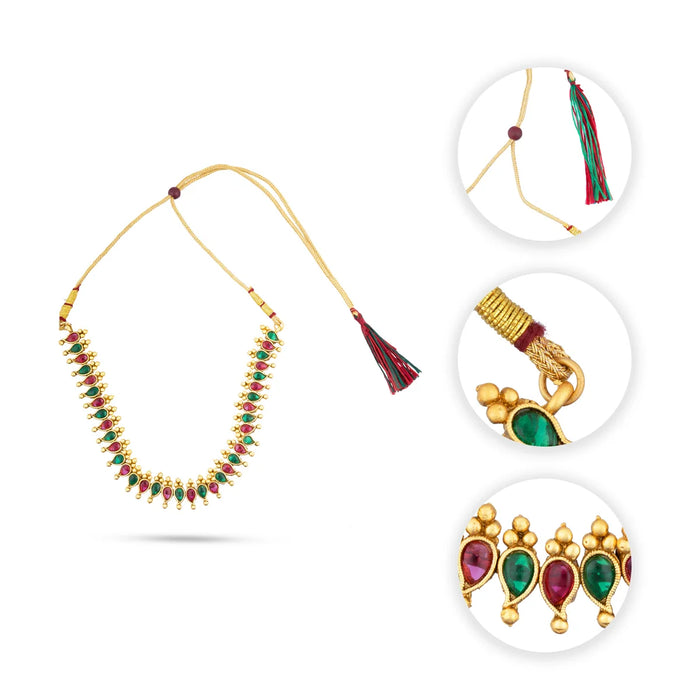 Necklace with Earring Set - 4 Inches | Gold Polish Haram with Stud Set/ Multicoloured Stone Jewellery for Women