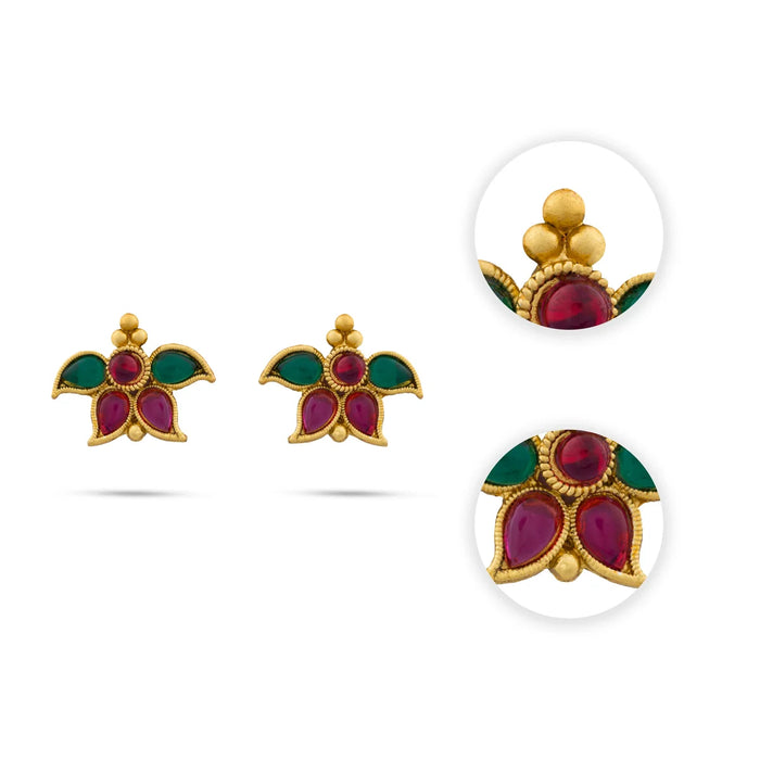 Necklace with Earring Set - 4 Inches | Gold Polish Haram with Stud Set/ Multicoloured Stone Jewellery for Women