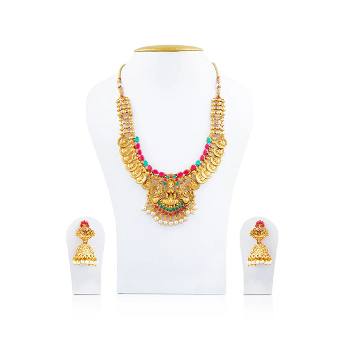 Necklace with Earring Set - 6 Inches | Haram with Stud Set/ Gold Polish Jewellery for Women