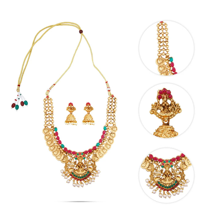 Necklace with Earring Set - 6 Inches | Haram with Stud Set/ Gold Polish Jewellery for Women