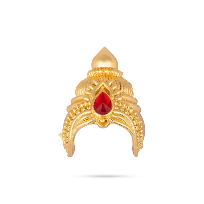 Half Kireedam - 1.5 X 1 Inches | Gold Polish Half Crown/ Single Stone Mukut/ Half Kiridam For Deity Decor
