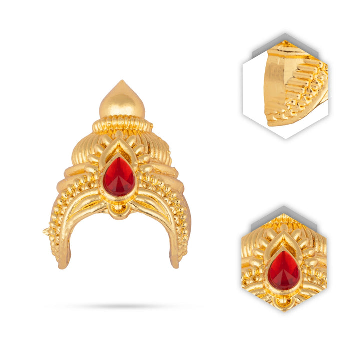 Half Kireedam - 1.5 X 1 Inches | Gold Polish Half Crown/ Single Stone Mukut/ Half Kiridam For Deity Decor