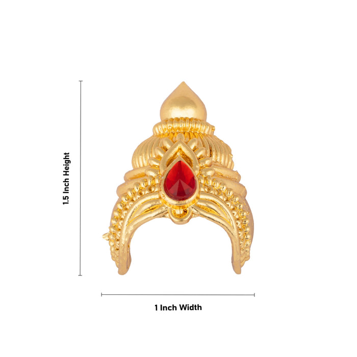 Half Kireedam - 1.5 X 1 Inches | Gold Polish Half Crown/ Single Stone Mukut/ Half Kiridam For Deity Decor