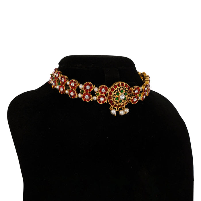 Mango Design Choker Necklace - 8 Inches | Multicolour Stone Jewellery/ Moti Beaded Necklace For Dance & Deity