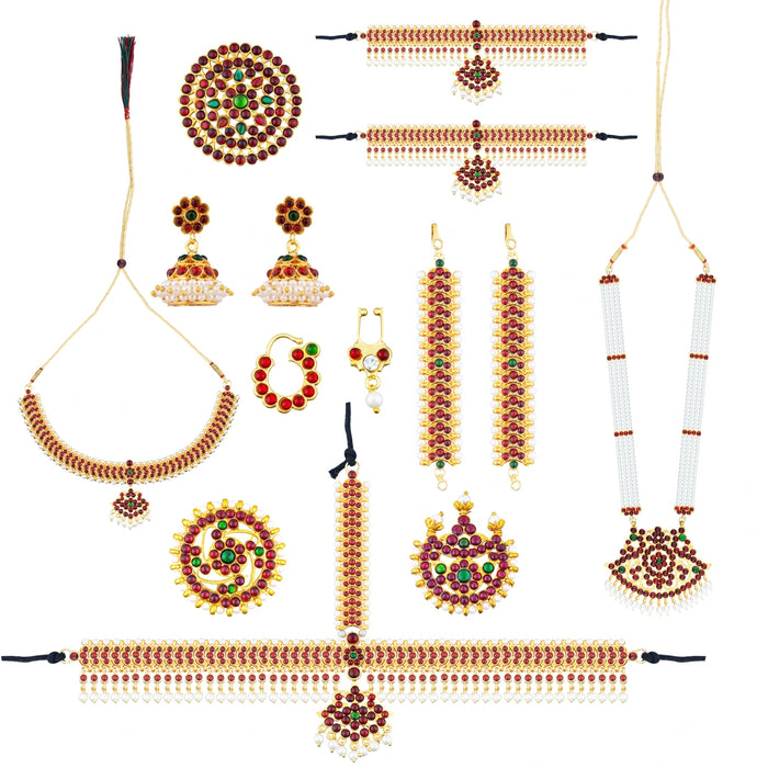 Bharatanatyam Jewellery Set Without Bangle | Kemp Beads & Stone Design Jewellery/ Artificial Jewelry for Dance