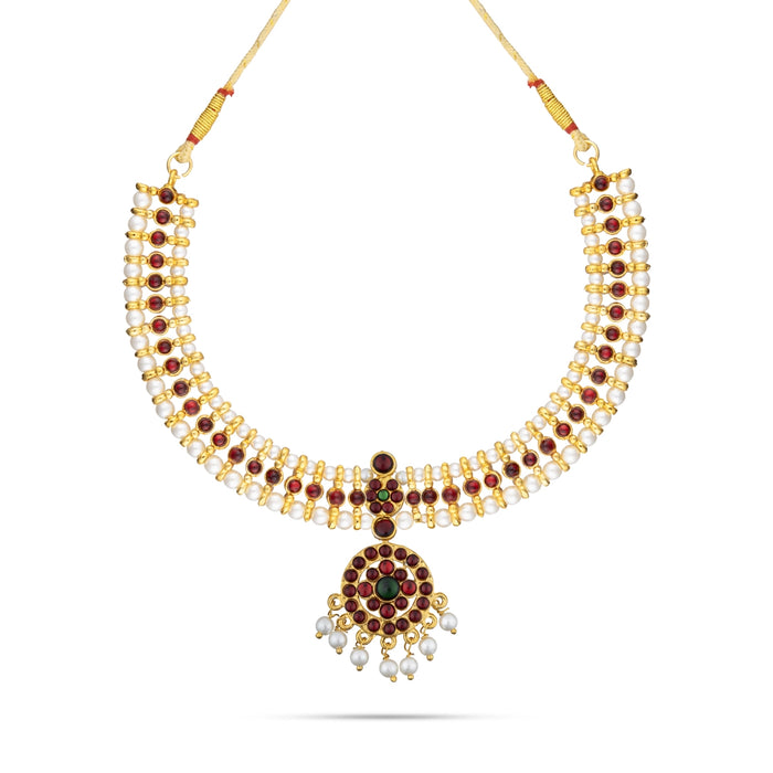 Dance Jewellery Set Without Bangle | Kemp Bharatanatyam Jewellery/ Stone & Pearl Design Jewelry for Women