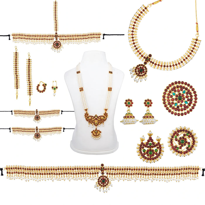 Dance Jewellery Set Without Bangle | Kemp Bharatanatyam Jewellery/ Stone & Pearl Design Jewelry for Women