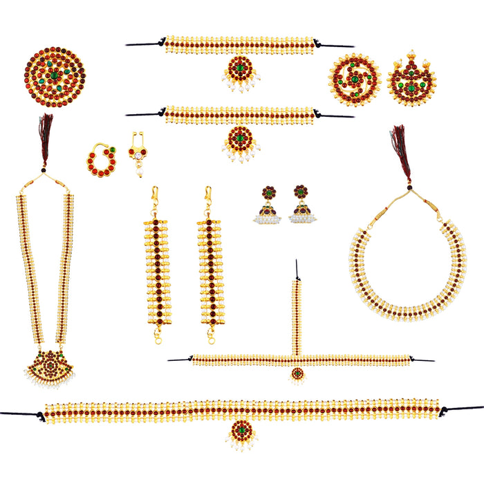 Bharatanatyam Jewellery Set Without Bangle | Kemp Artificial Jewelry/ Stone & Beads Design Jewellery for Dance