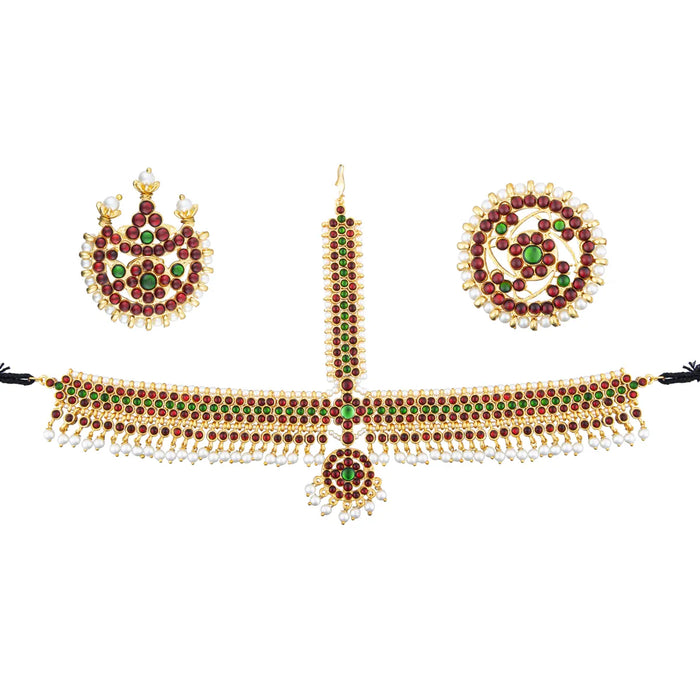 Kemp Bharatanatyam Head Set- 10 X 6 Inches | Stone & Beads Design Bharatanatyam Jewelry/ Jewellery For Danc