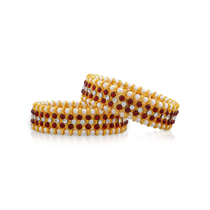 Stone Bangles Pair - 2.5 Inches | Kemp Stone With Beads Chudi/ Bharatanatyam Jewellery for Women
