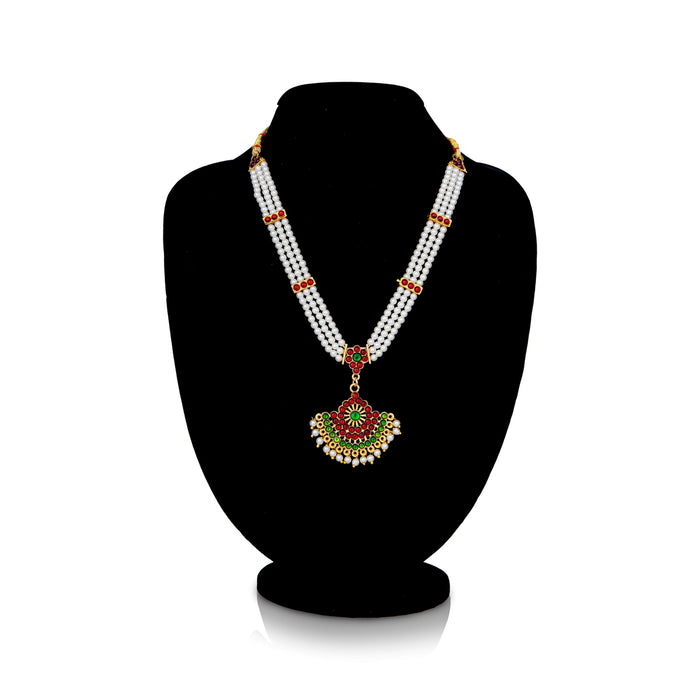 Moti Mala With Stone Pendant - 6 x 8 Inches | Artificial Jewelry/ Bharatanatyam Jewellery/ Necklace for Women
