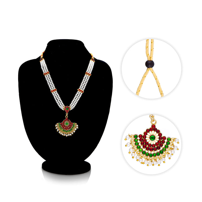 Moti Mala With Stone Pendant - 6 x 8 Inches | Artificial Jewelry/ Bharatanatyam Jewellery/ Necklace for Women