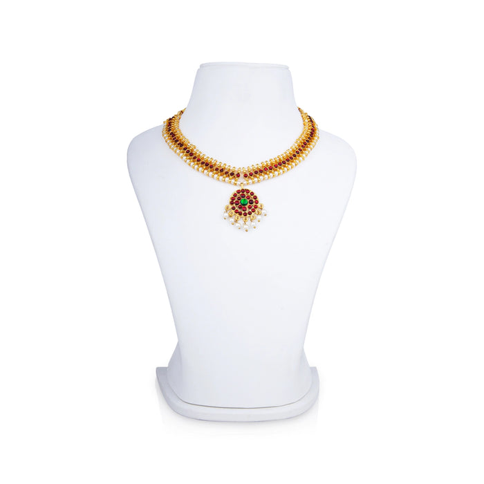 Kemp Stone Necklace - 6 x 8 Inches | Bharatanatyam Jewellery/ Stone With Beads Artificial Jewelry for Women