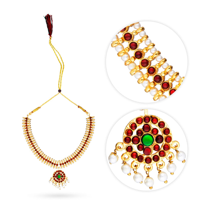 Kemp Stone Necklace - 6 x 8 Inches | Bharatanatyam Jewellery/ Stone With Beads Artificial Jewelry for Women