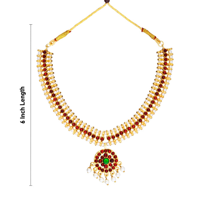 Kemp Stone Necklace - 6 x 8 Inches | Bharatanatyam Jewellery/ Stone With Beads Artificial Jewelry for Women