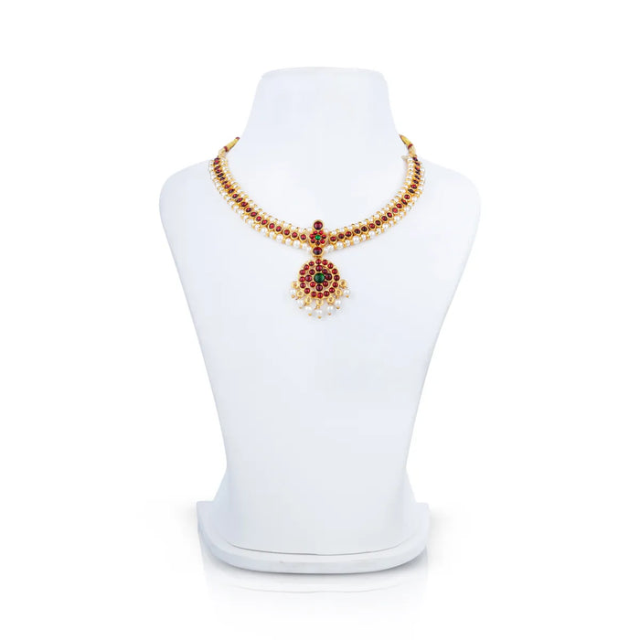 Kemp Stone Necklace - 5 x 6.5 Inches | Beads Design Bharatanatyam Jewellery/ Dance Jewellery for Women