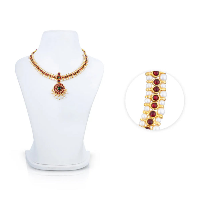 Kemp Stone Necklace - 5 x 6.5 Inches | Beads Design Bharatanatyam Jewellery/ Dance Jewellery for Women