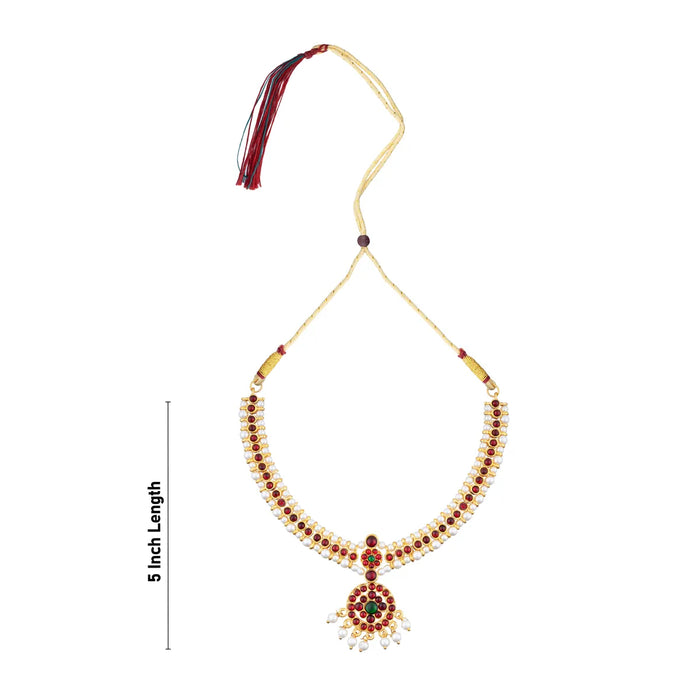 Kemp Stone Necklace - 5 x 6.5 Inches | Beads Design Bharatanatyam Jewellery/ Dance Jewellery for Women